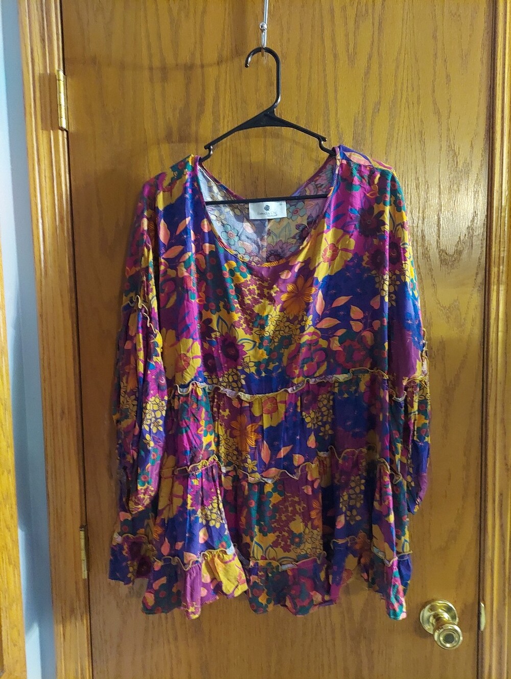 Everyday Chic Boutique Boho Floral Tiered Tunic Blouse 3X